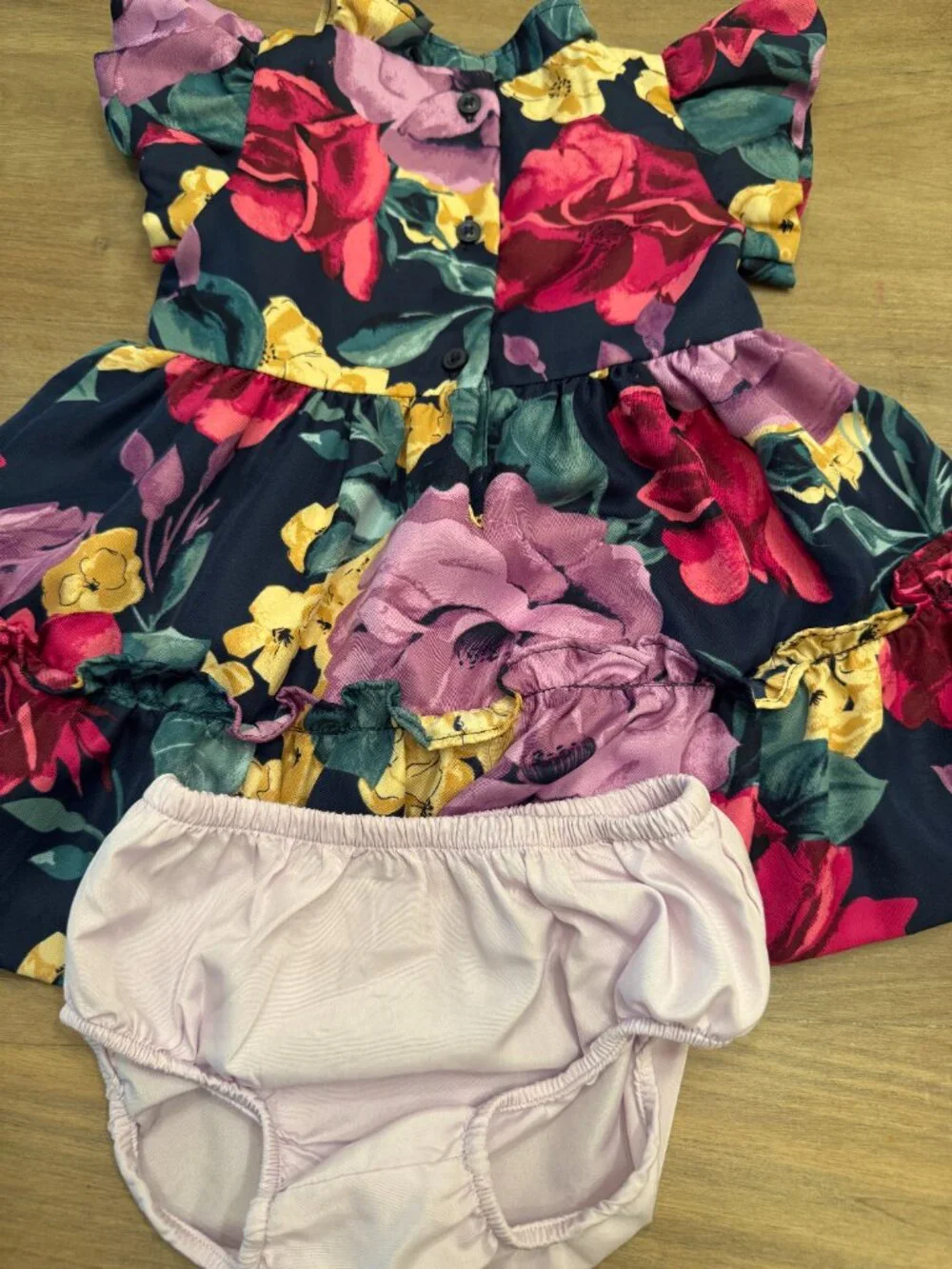 Janie and Jack Navy Bold Floral Tiered Dress & Bloomer Set 6-12M